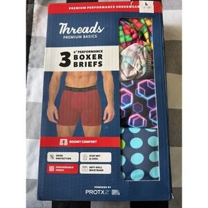Threads Mens Performance 6" Boxer Briefs 3 Pack Large 36-38 Multicolor Nylon